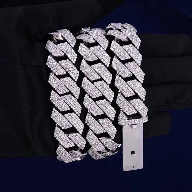 925 Sterling Silver Chain 20mm Cuban Link Chain Custom Clasp With Moissonite GRA Certified Pass on the Diamond Tester