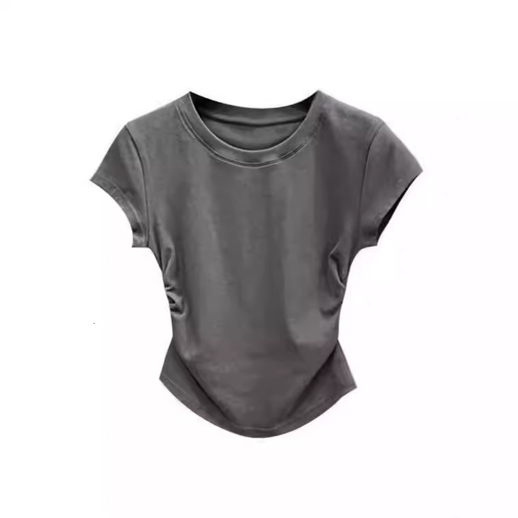 Ins hot girl pure desire waist cinching t-shirt short sleeved women 2024 summer new item solid color base cover slim fit top women's trend