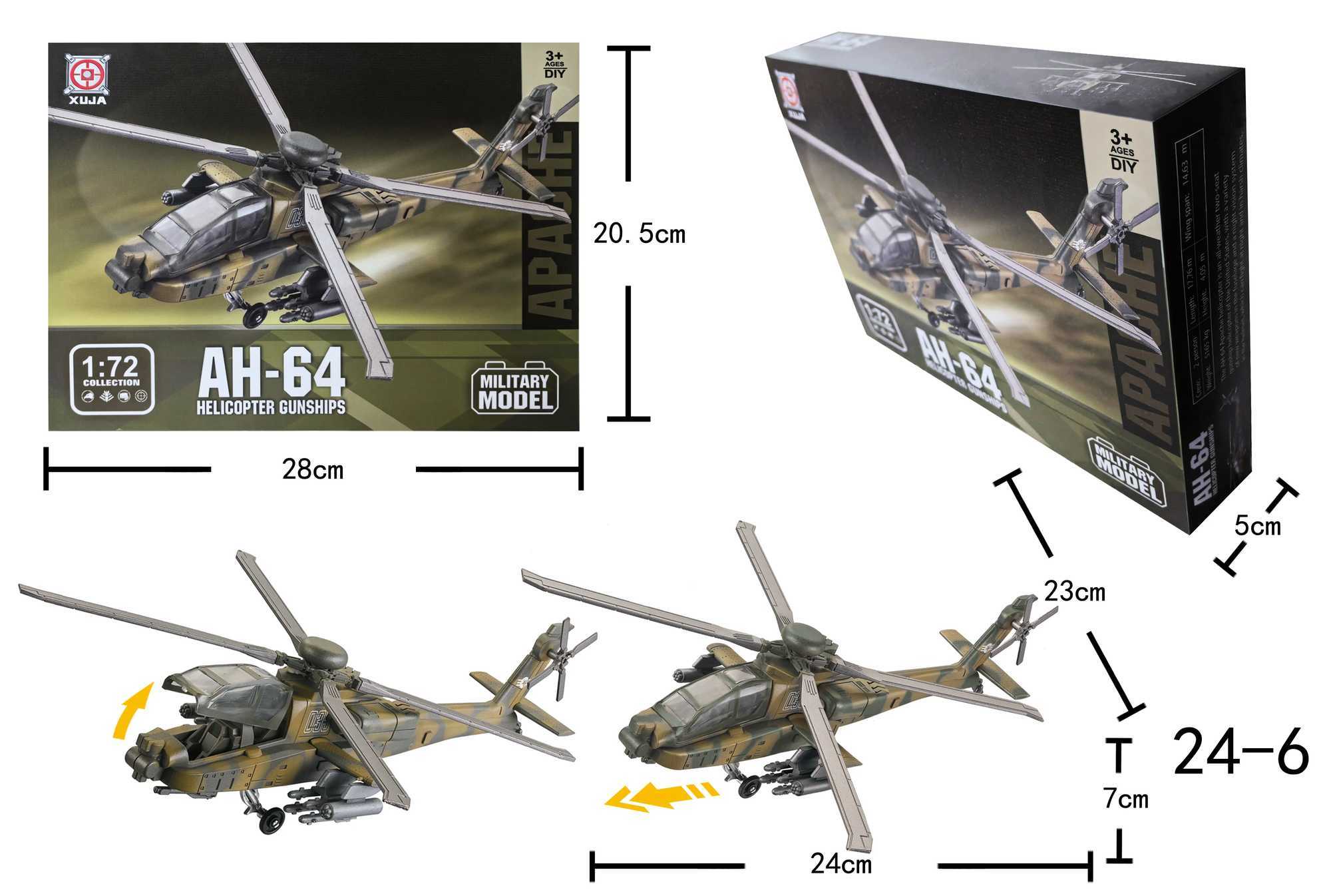 1 72 AH64 Helicopter Toy Model Plane Kit ABS Die-Cast Aircraft Display Toys Airplane For Children Collection C251118