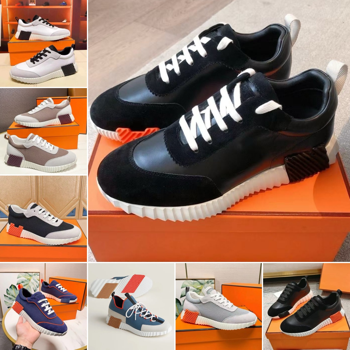 bouncing sneakers designer suede casual shoes trainers breathable mesh running shoe men bounce women sneaker nonslip rubber sole flat trainer h word Classic