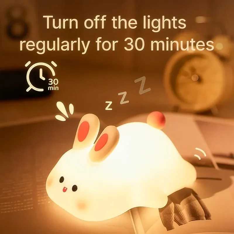 LED Night Light Cute Panda Sheep Rabbit Touch Silicone Nightlights USB Rechargeable For Bedroom Decoration Kids Birthday Gift M251118