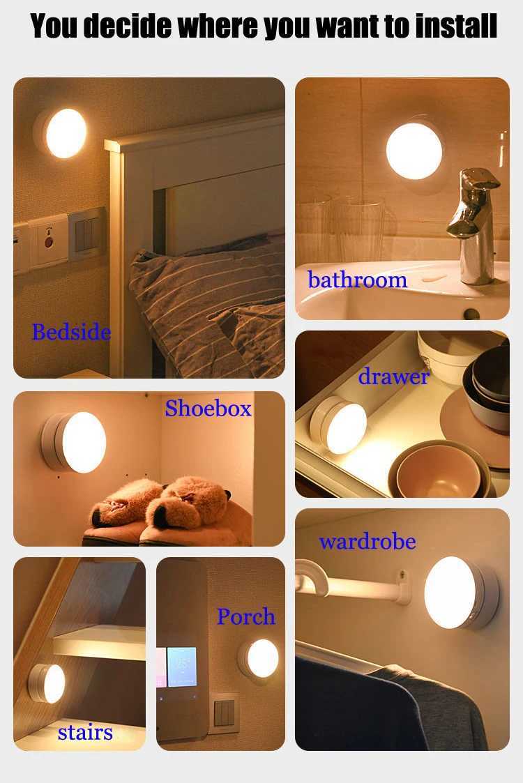 Led Night Light USB Charging Motion Sensor Round Energy-saving Led Lamps Bedroom Sound/Light Control For Corridor Home Bathroom M251118