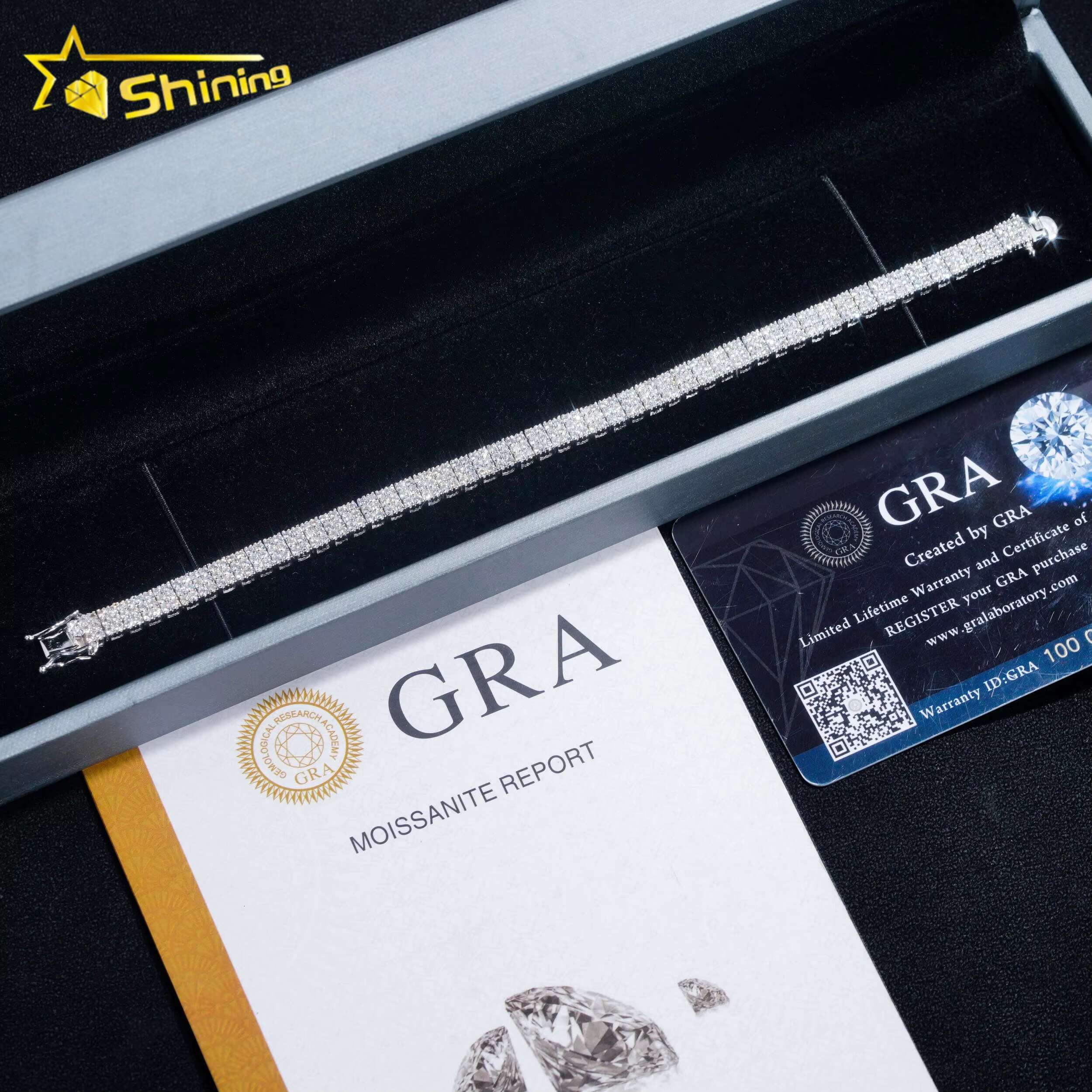 GRA Certificate Fashion 3 Rows Dia Sier Bracelet Moissanite Tennis Chain