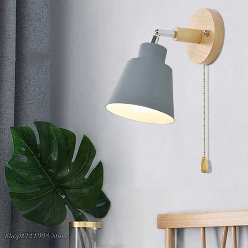 Nordic wooden wall lights with Zipper switch sconce modern wall lamp bedroom bedside lamp macaroon wall sconce Freely rotatable M251118