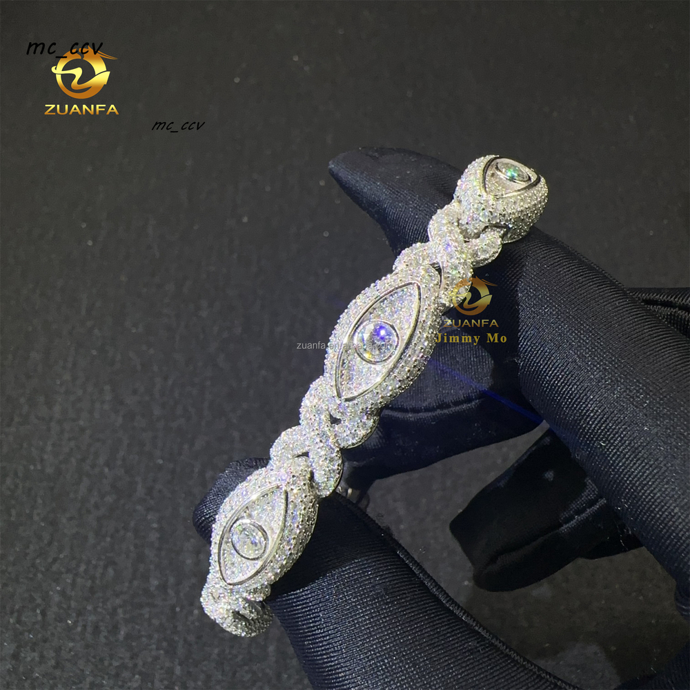 10mm Rapper Jewelry Pass Diamond Tester Iced Out Hip Hop S925 Moissanite Diamond Man Jewelry Evil Eyes Cuban Link Bracelet