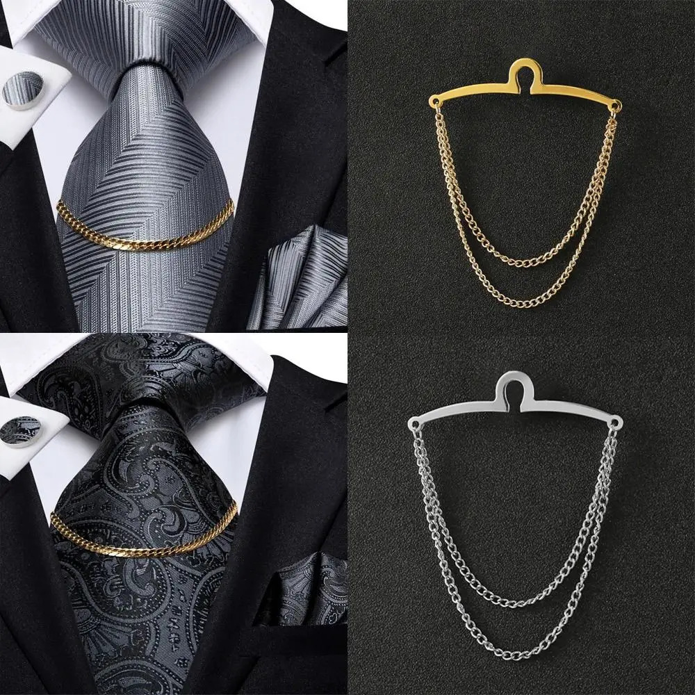 Vintage Men Tie Clip Shirt Chain Buckle U-Shaped Tie Clips Chain Jewelry Business Banquet Wedding Formal Tie Necktie Accessories 250417