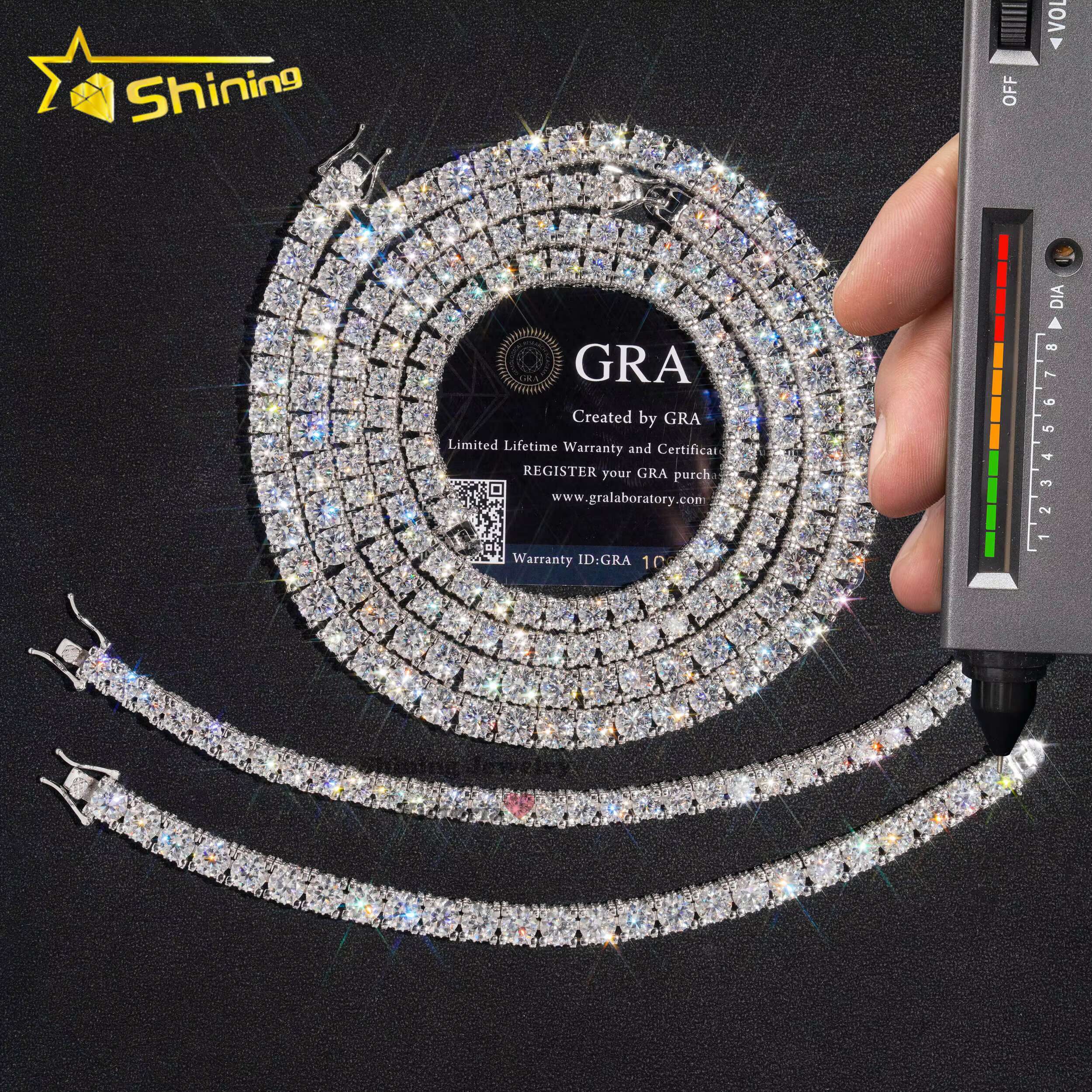 Fine Hip Hop Jewelry Handmade HIgh Quality 5mm 6.5mm Sterling Sier Side Iced Round Moissanite Dia Tennis Bracelet