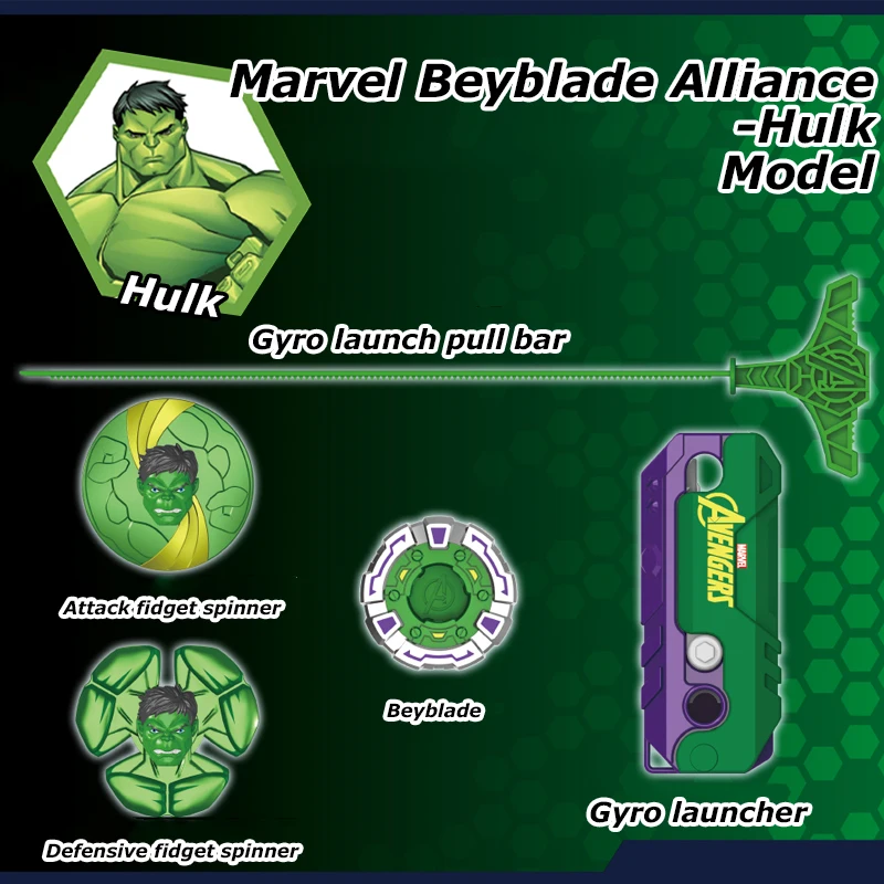 Marvel Avengers Hulk Style Beyblade Battle game Beyblade launcher 4PCS Fidget Spinner Movie Peripheral Toy Set Boys Gifts