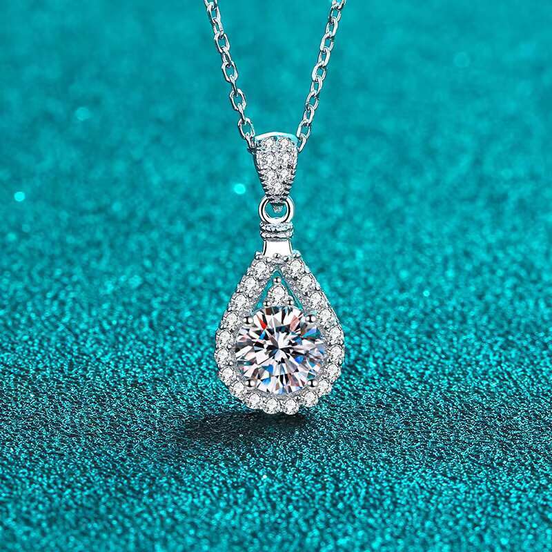 Water Drop Pendant Necklace for Women Sterling Sier Chain Teardrop Sparkling Jewelry 1ct 2ct 3ct 5ct Stone Options Gift Box Included