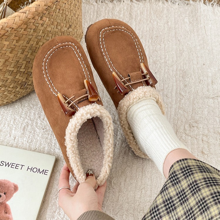 Lightweight and versatile one foot high rise thick soled hairy slippers for womens outdoor wear 2025 new autumn and winter plus velvet Boken shoes 241