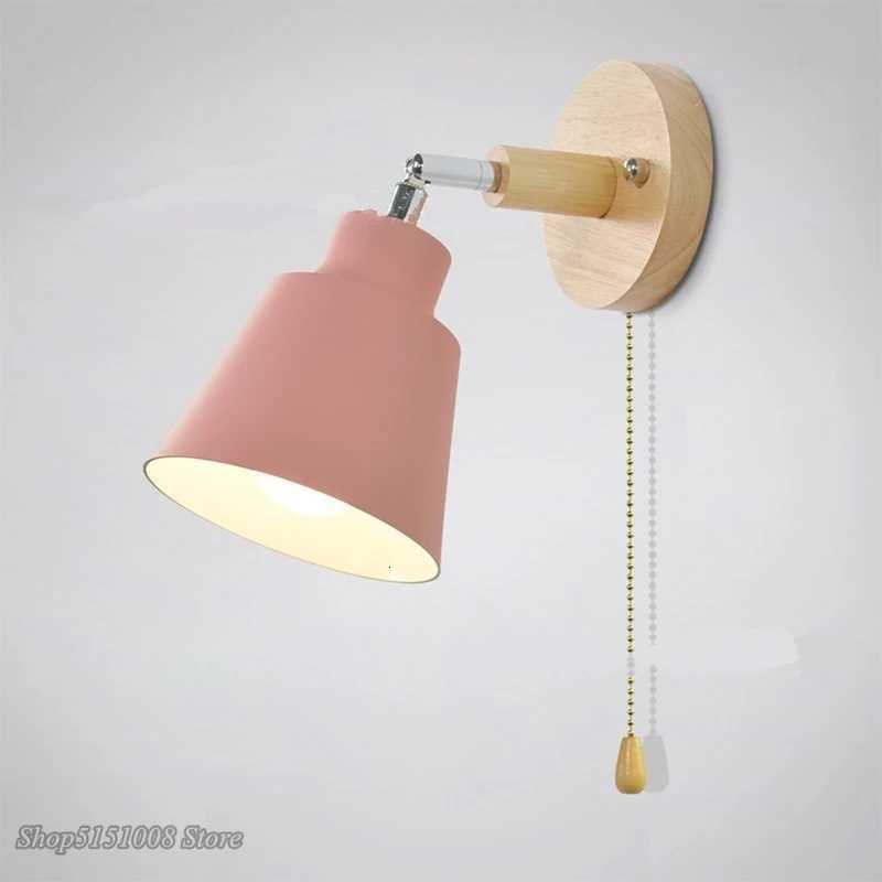 Nordic wooden wall lights with Zipper switch sconce modern wall lamp bedroom bedside lamp macaroon wall sconce Freely rotatable M251118
