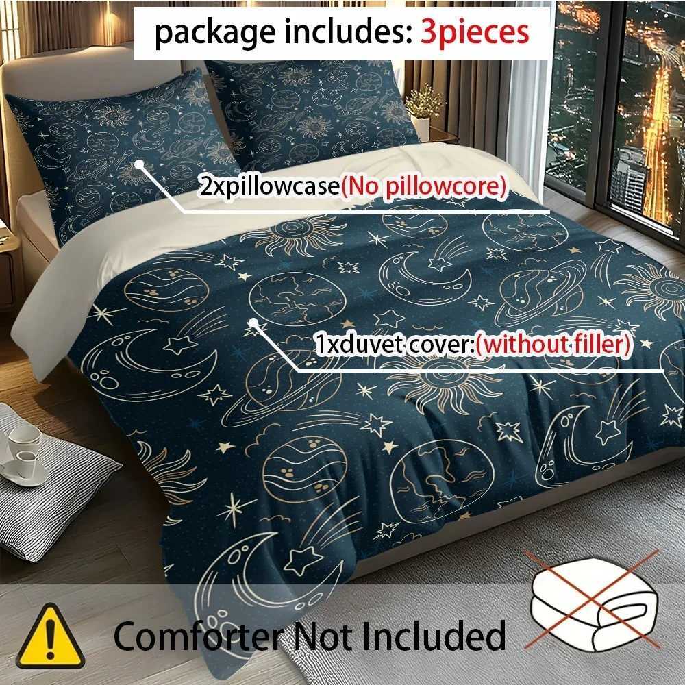 3pcs Blue Planet Moon Decoration Pattern Printed Quilt Set- Includes 1 Quilt Cover and 2 Cover without FillerM251118
