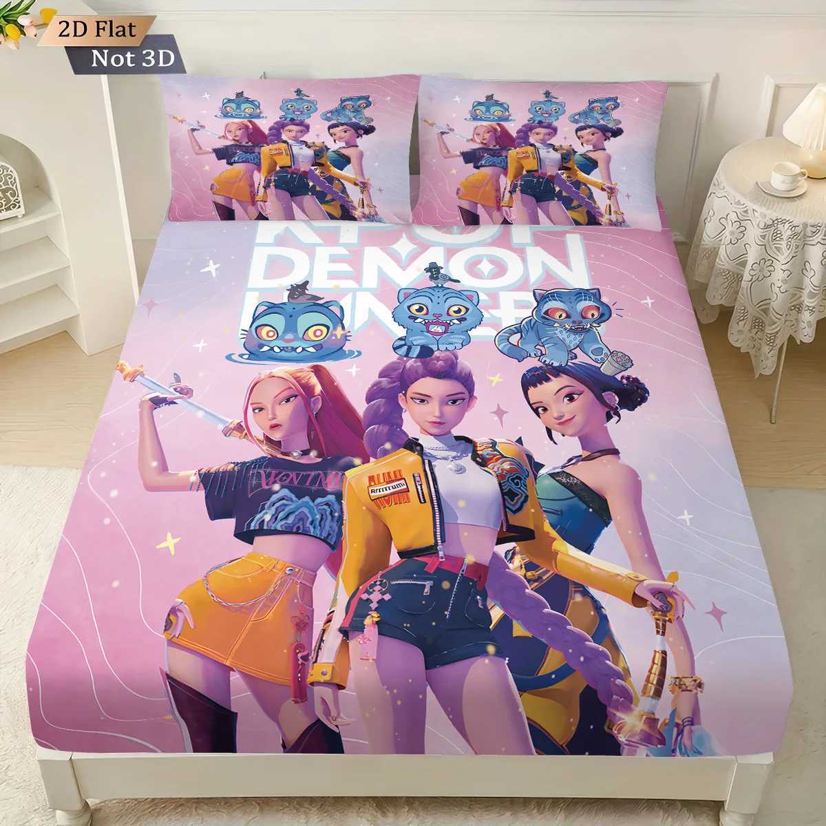 3pcs K-Pop Demon Hunters Printed Chipless Bed Sheet Set Multi Size Soft Bed Cover Bedroom Bedding Decoration Machine WashableM251118