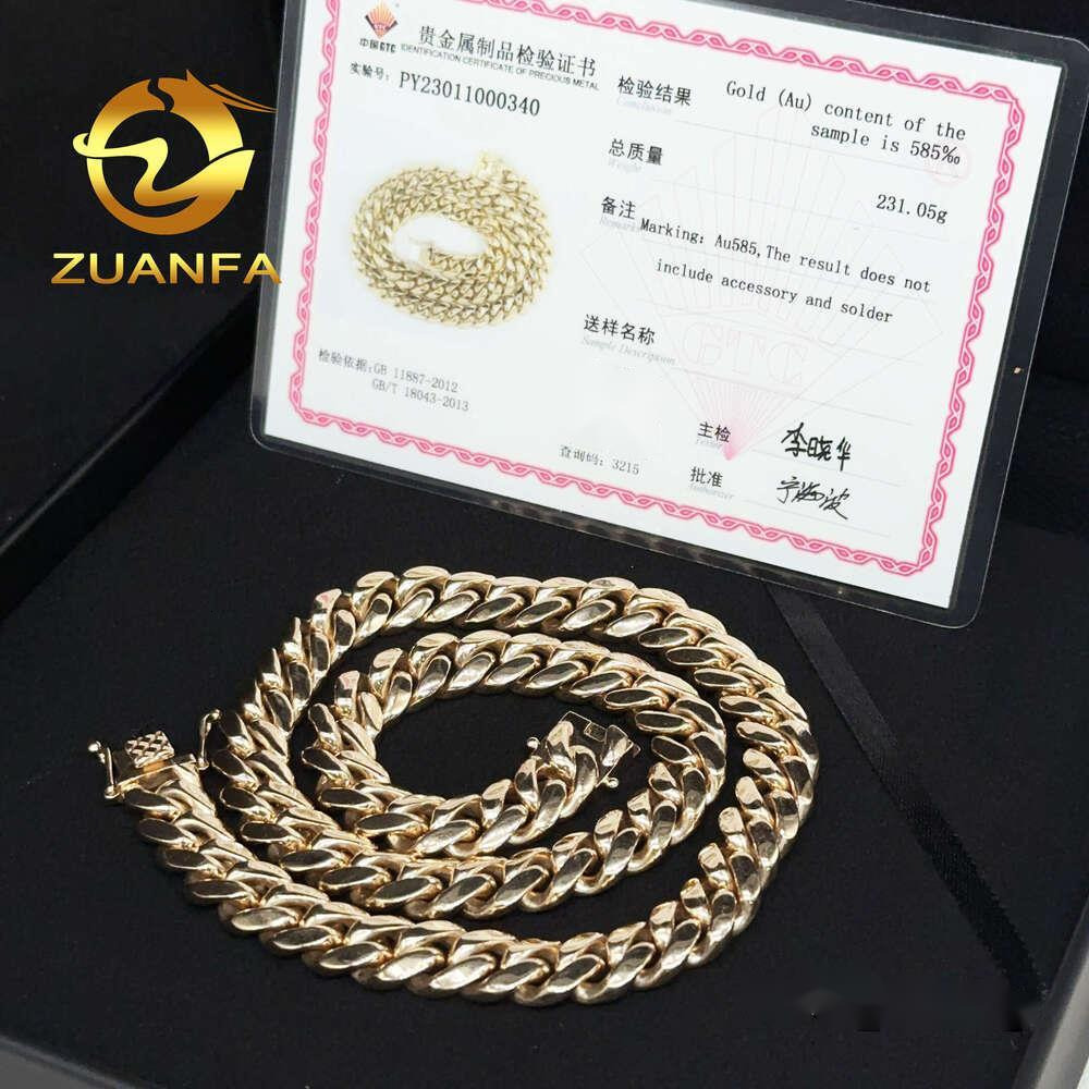 14K Solid 12Mm Au585 Gold Hip Hop Jewelry Rapper Miami Cuban Link Chain Necklace For Men