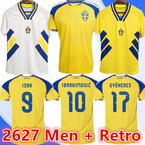 26 27 Sweden LARSSON Mens Soccer Jerseys 1994 National Team Retro DAHLIN BROLIN INGESSON Home Yellow Away White Adult Football Shirts Uniforms 888