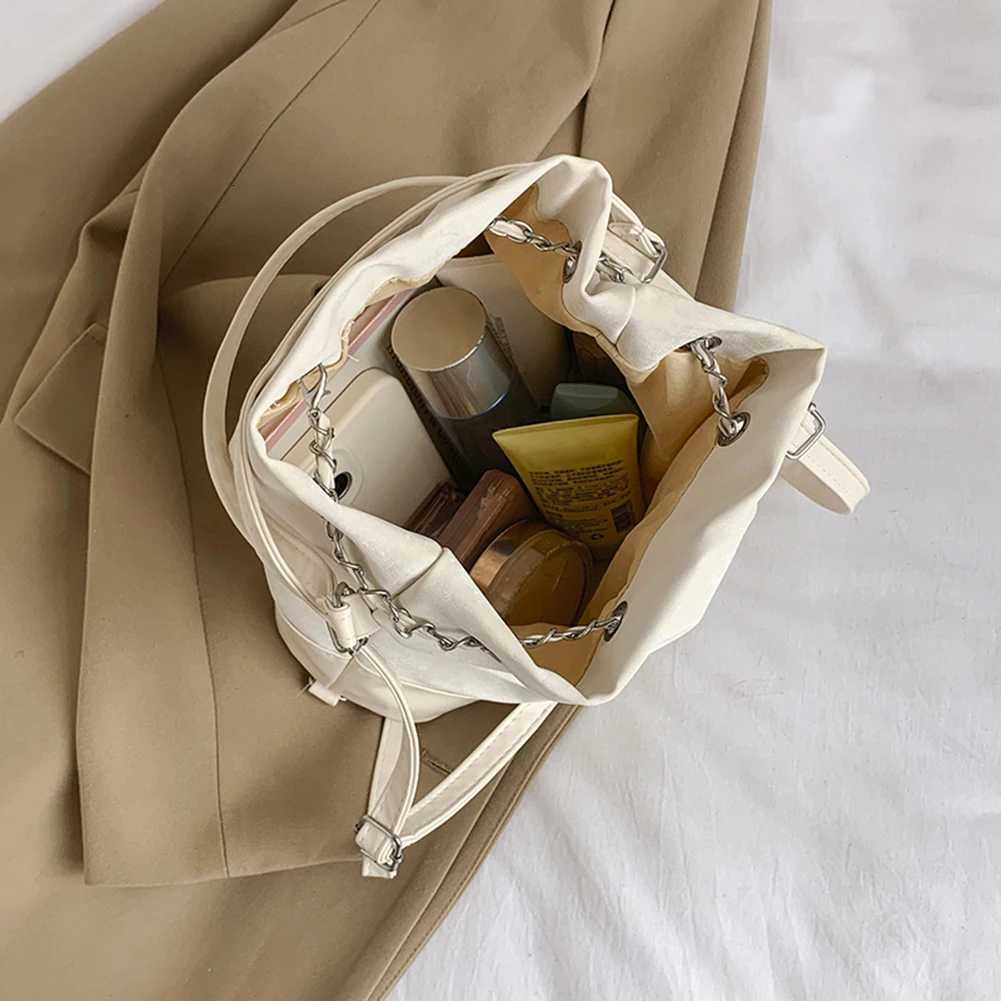 Women Fashion Shoulder Bag Large Capacity PU Drawstring Bucket Bag Chic Hobo Bag Solid Color Adjustable Strap for Outdoor TravelW251118