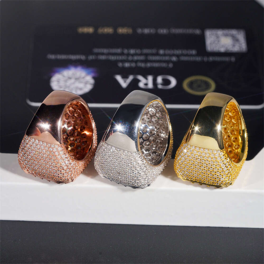 Gold Moissanite Ring Iced Out Jewelry VVS 925 Moissanite Diamond Hiphop Pass Diamond Tester Women Mens