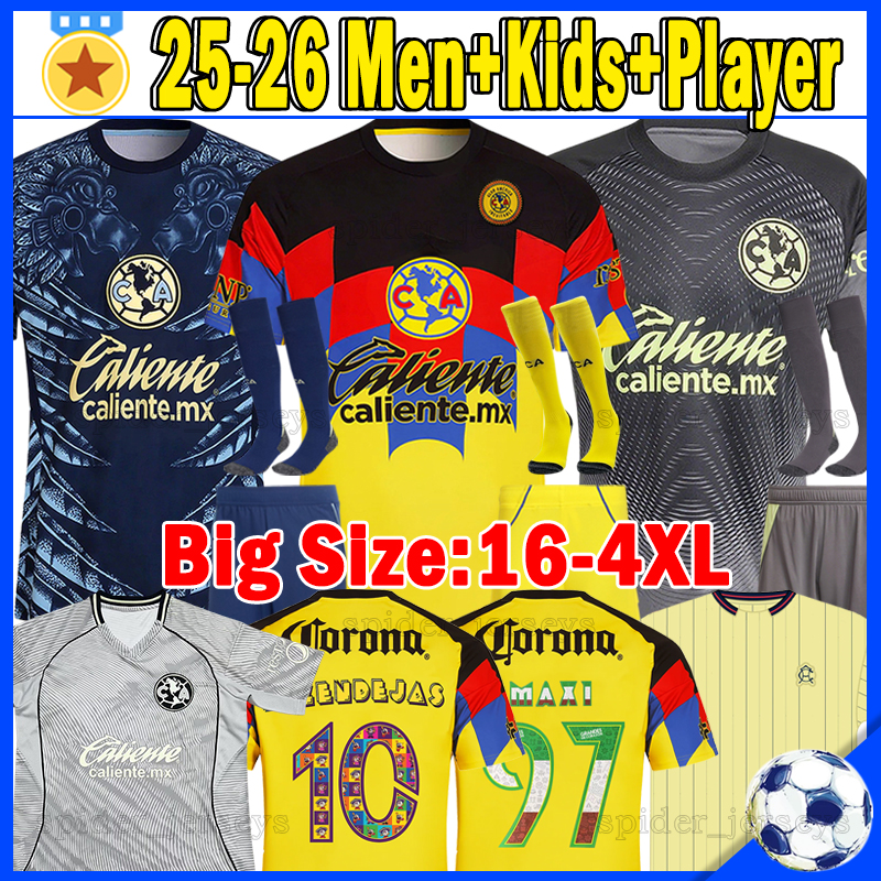 XXXL 4XL 25 26 ClUb AmEriCa Soccer Jerseys CA Liga MX 2025 2026 B.RODRIGUEZ A.ZENDEJAS Long sleeves Player Version Football Shirts goalkeeper L.MALAGON Men kids kits set