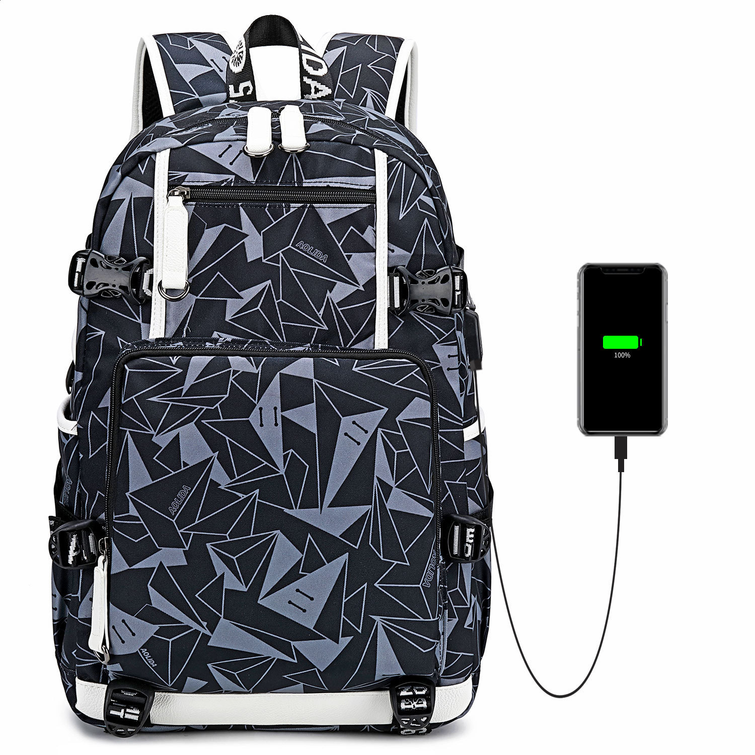 Backpack male high school student schoolbag heat transfer flower anti splash computer bag outdoor street travel backpack 240919
