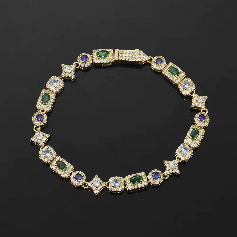 Laboratory cultivation of Moissanite 6mm Iced Out Diamond Star Chain Bracelet Colorful Geometric Zircon Brass Hip Hop Fine Jewelry