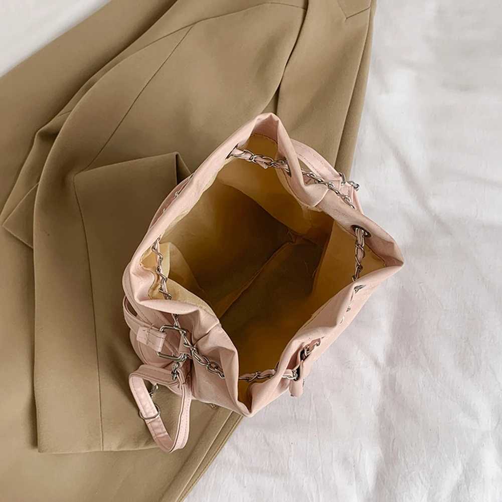 Women Fashion Shoulder Bag Large Capacity PU Drawstring Bucket Bag Chic Hobo Bag Solid Color Adjustable Strap for Outdoor TravelW251118