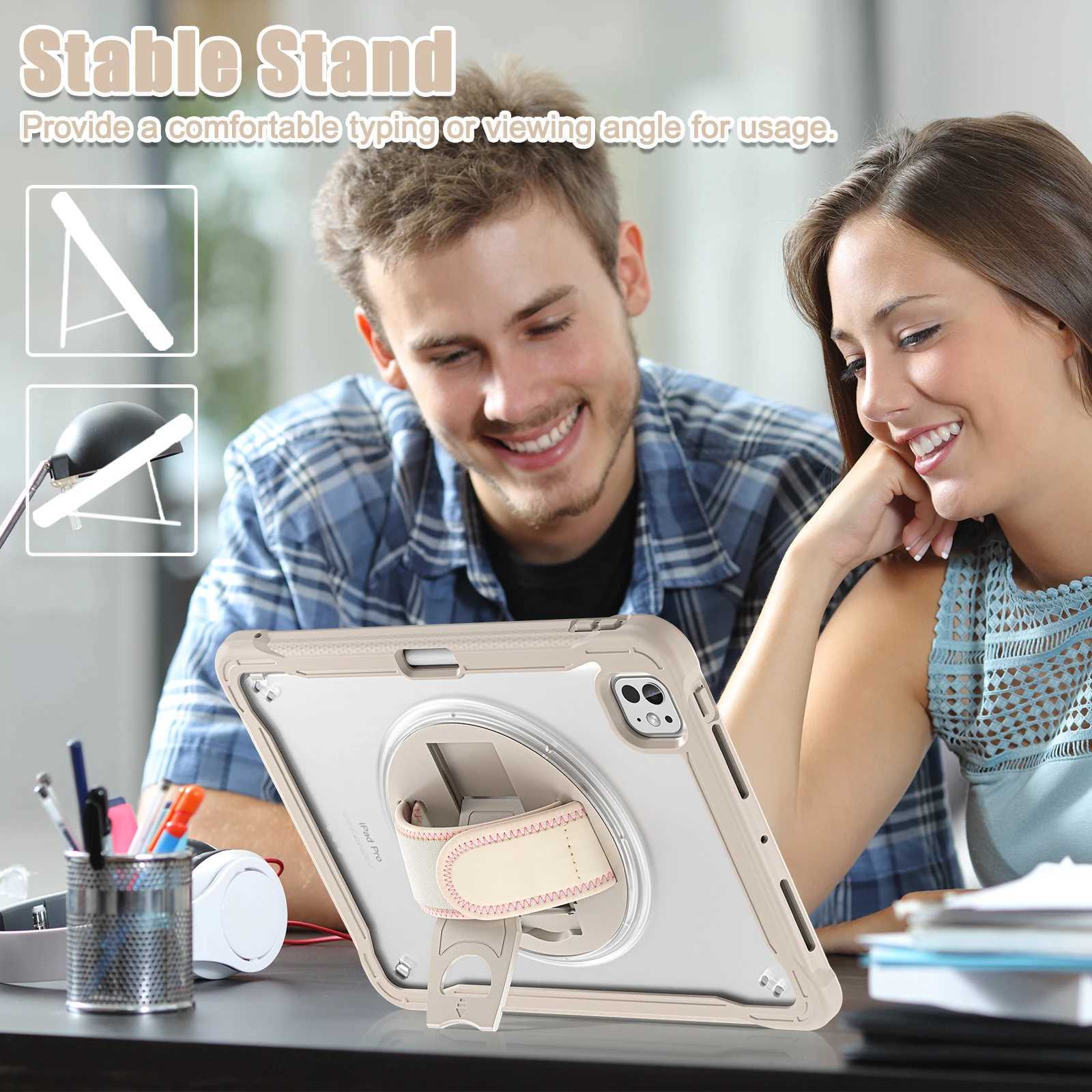 Rotating Stand Tablet Case for iPad Pro 13 11 M4 Air 4 5 6 7 8 9 10th Generation Mini Handband Shockproof Transparent Hard CoverXJ250419