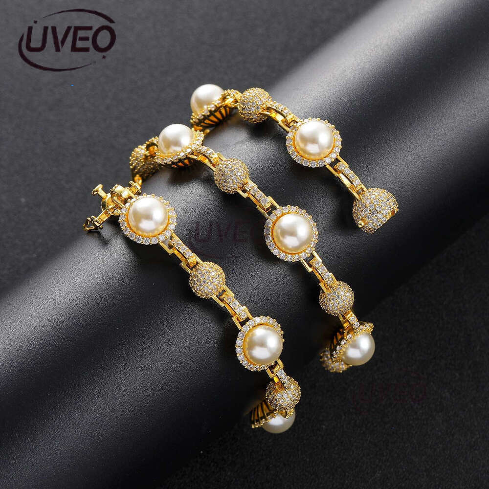 Luxury Hip hop Ice out VVS Moissanite Pearl necklace bracelet for men and women Free delivery