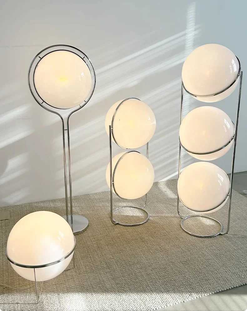 Modern White Yellow Acrylic Ball Shade Chrome Standing Floor LampHotel Living Room Bedroom Bedside Art Deco Table Lighting M251119