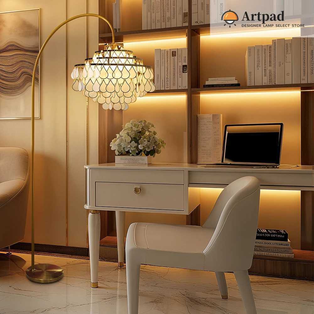 Luxury Bronze Floor Lamp For Living Room Bedroom Study Table Modern Room Decoration White Natural Seashell Stand Light M251119