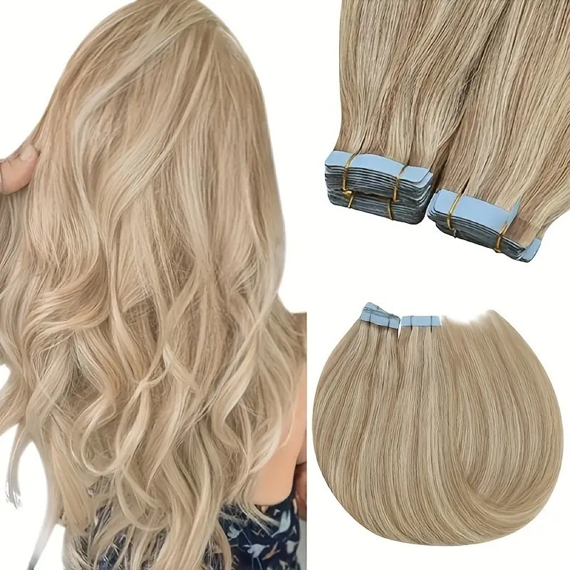 Tape In Hair Extensions Real Human Hair Lightweight & Comfortable Hair Pieces Invisible Tape Natural Looking Hair Wefts Accessory for Women Beauty