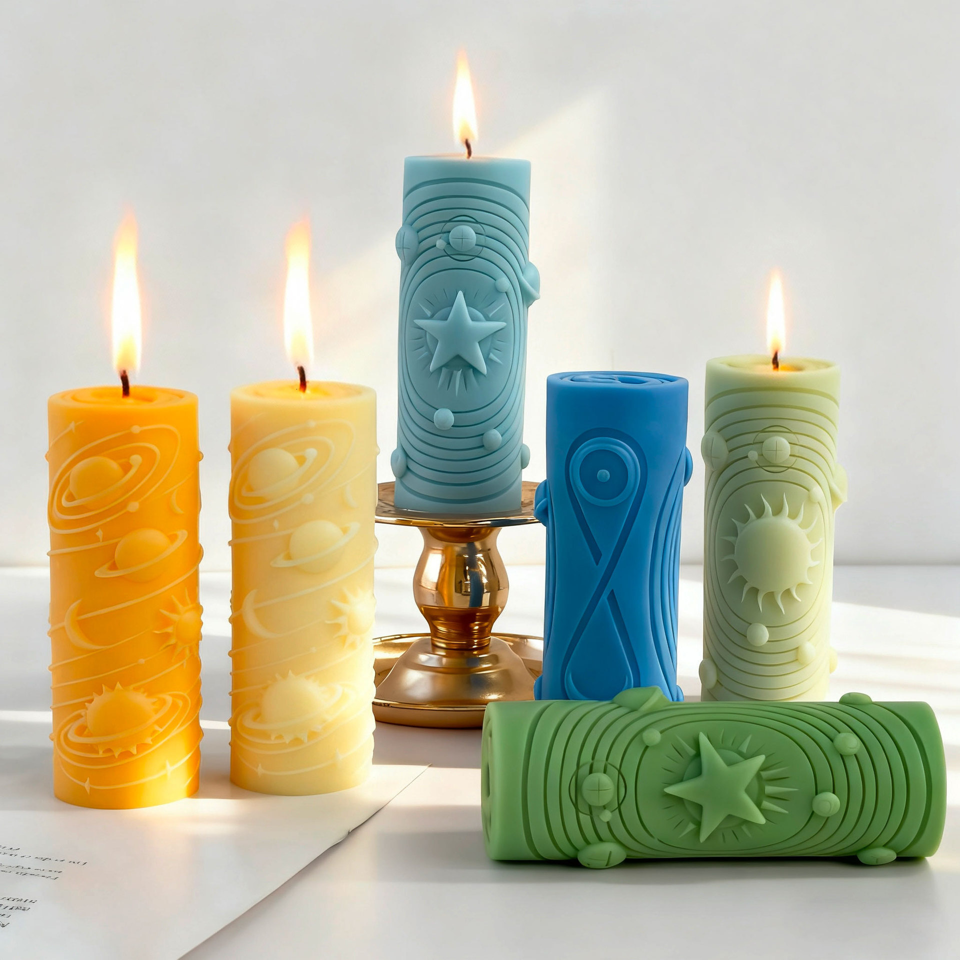Silicone Mold for Patterned Cylindrical Aromatherapy Candles Star Relief Column Handmade Candle Mold
