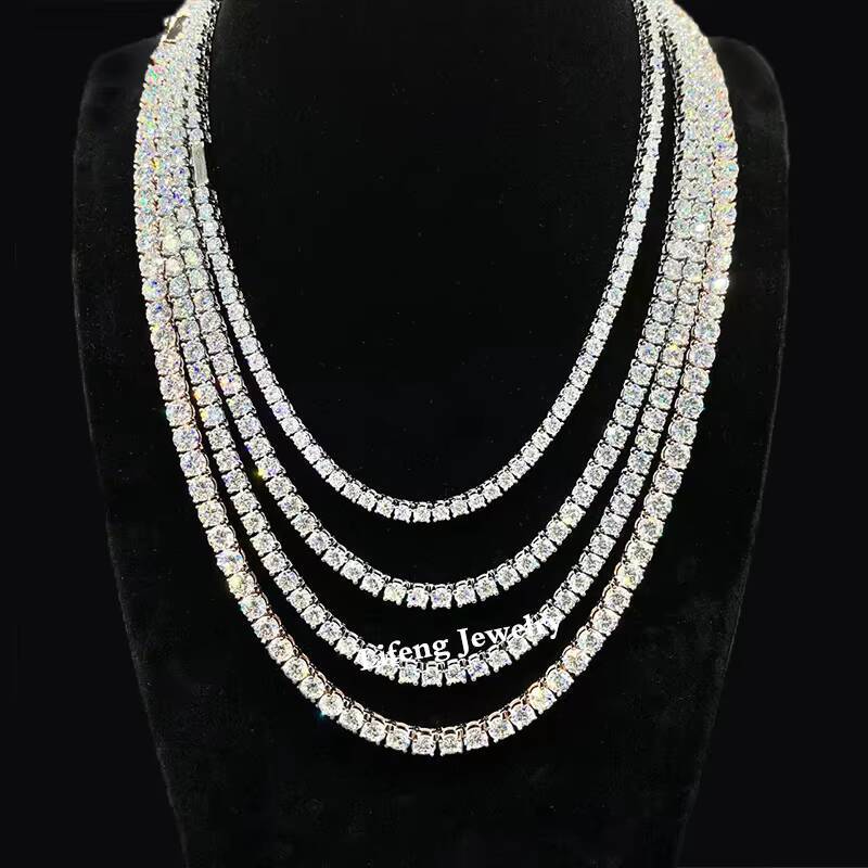 High Quality Iced Necklace Gold Plated 3mm 4mm 5mm 6mm Diamond Tennis Chain Copper ZirconJewelry Made Sterling Silver Pearl
