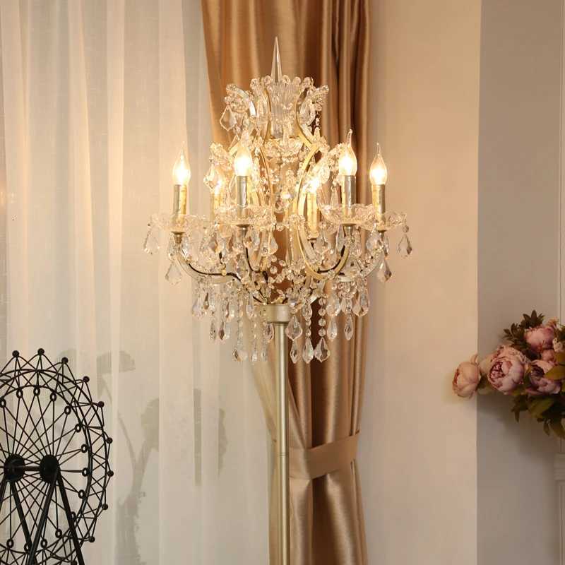 Luxury Crystal Floor Lamp Living Room Bedroom Bedside Lamp European Decorative Table Light Retro Lights Shiny Lamp LED Lighting M251119