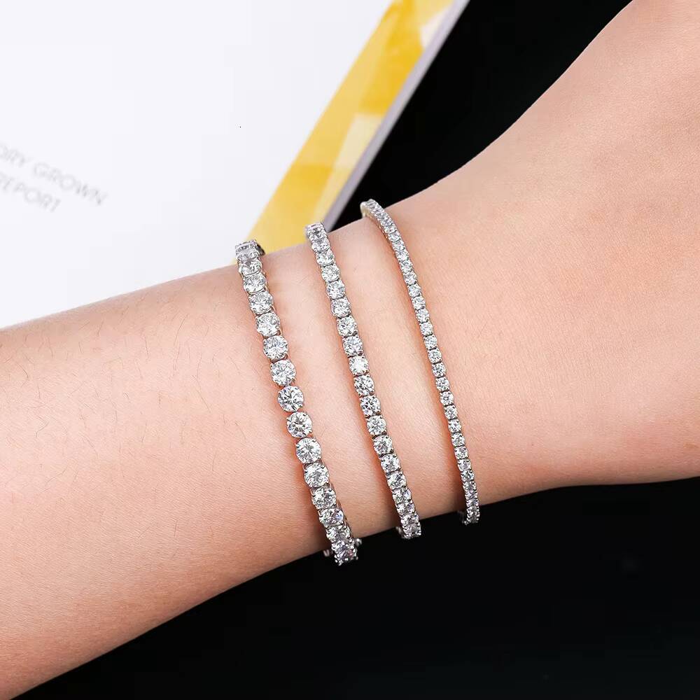 Factory Stock Men Women Jewelry Hip Hop Iced Out Real Solid 14k White Gold Vvs Round Lab Grown Diamond Tennis Chain Bracelet