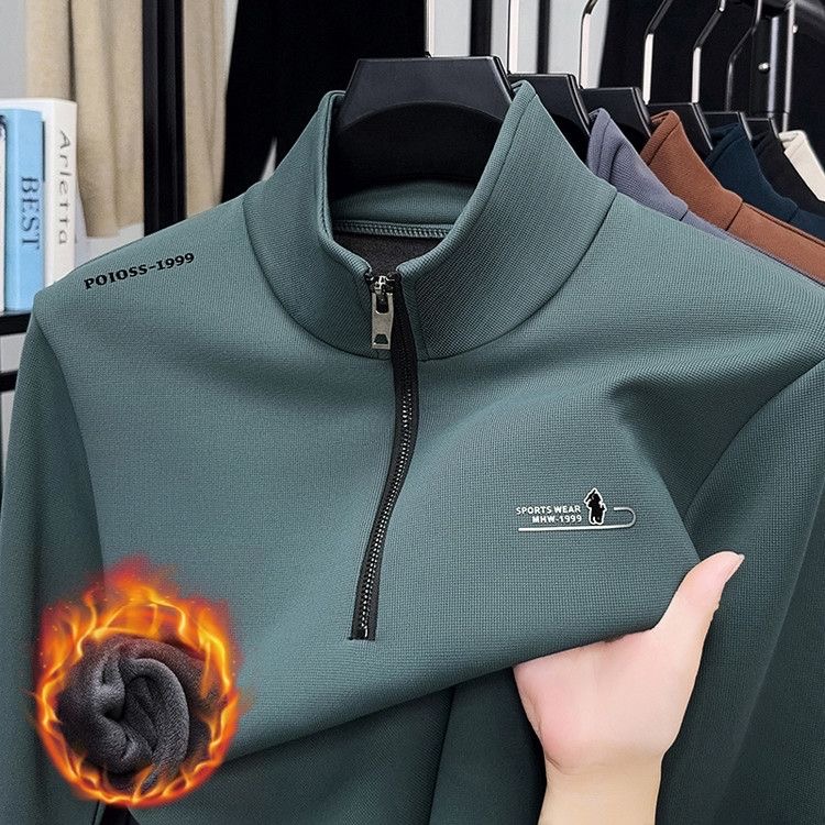 OLOEY 5A New Designer Sweatshirt Thickened Men's Half Zipper Hoodie for Autumn and Winter Casual Warmth, New High Collar Long Sleeve self-cultiva