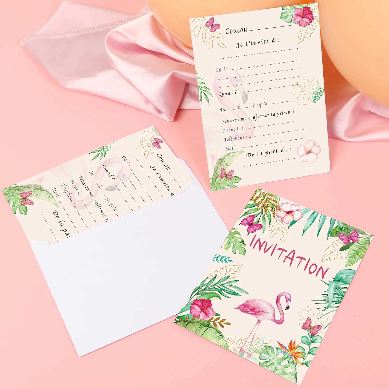 12 French birthday invitation cards with themes of tropical flamingo butterfly flower party invitation cards for ladies and G251119