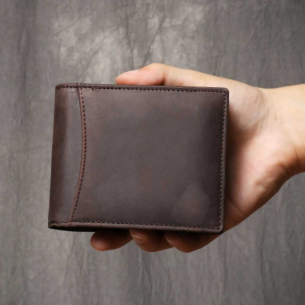 ROOG Premium Mens Genuine Leather Short Wallet - Crazy Horse Style with Multi Card Slots Money Clip Coin PurseT251119