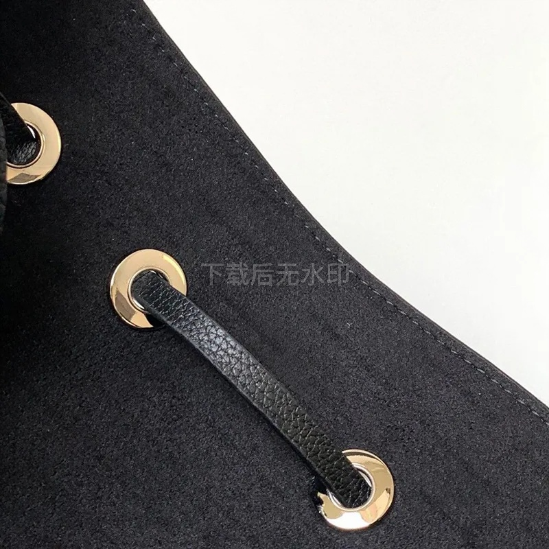 M57070 Bella bucket bag Galet Gray Mahina perforated calf leather trendy Round coin purse drawstring versatility Shoulder Bags