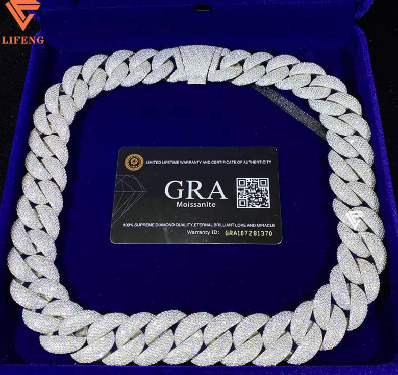 23mm High Quality Hip Hop Jewelry Big Cuban Link Chain Custom Mens Necklace Iced Out VVS Moissanite Diamond With Gra Certified aa