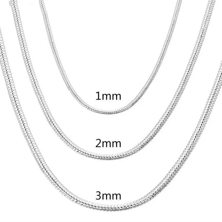 40-75cm 925 sterling silver 1MM/2MM/3MM solid snake chain necklace suitable for men women fashion jewelry pendantsT250418