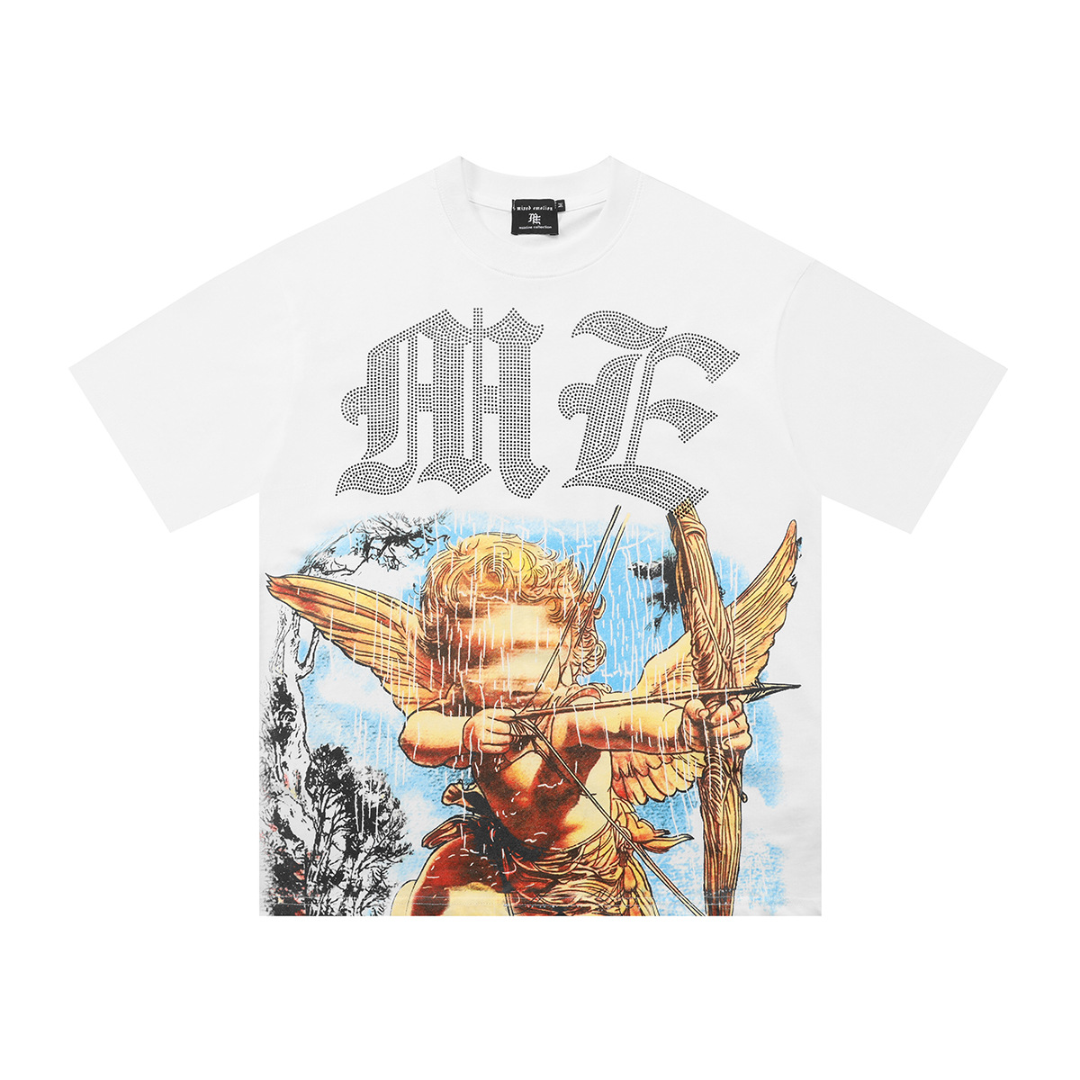 Men's shirt Rhinestone short sleeved men's and women's T-shirt street wear 100% pure cotton loose round neck top T-shirt oversized T-sh