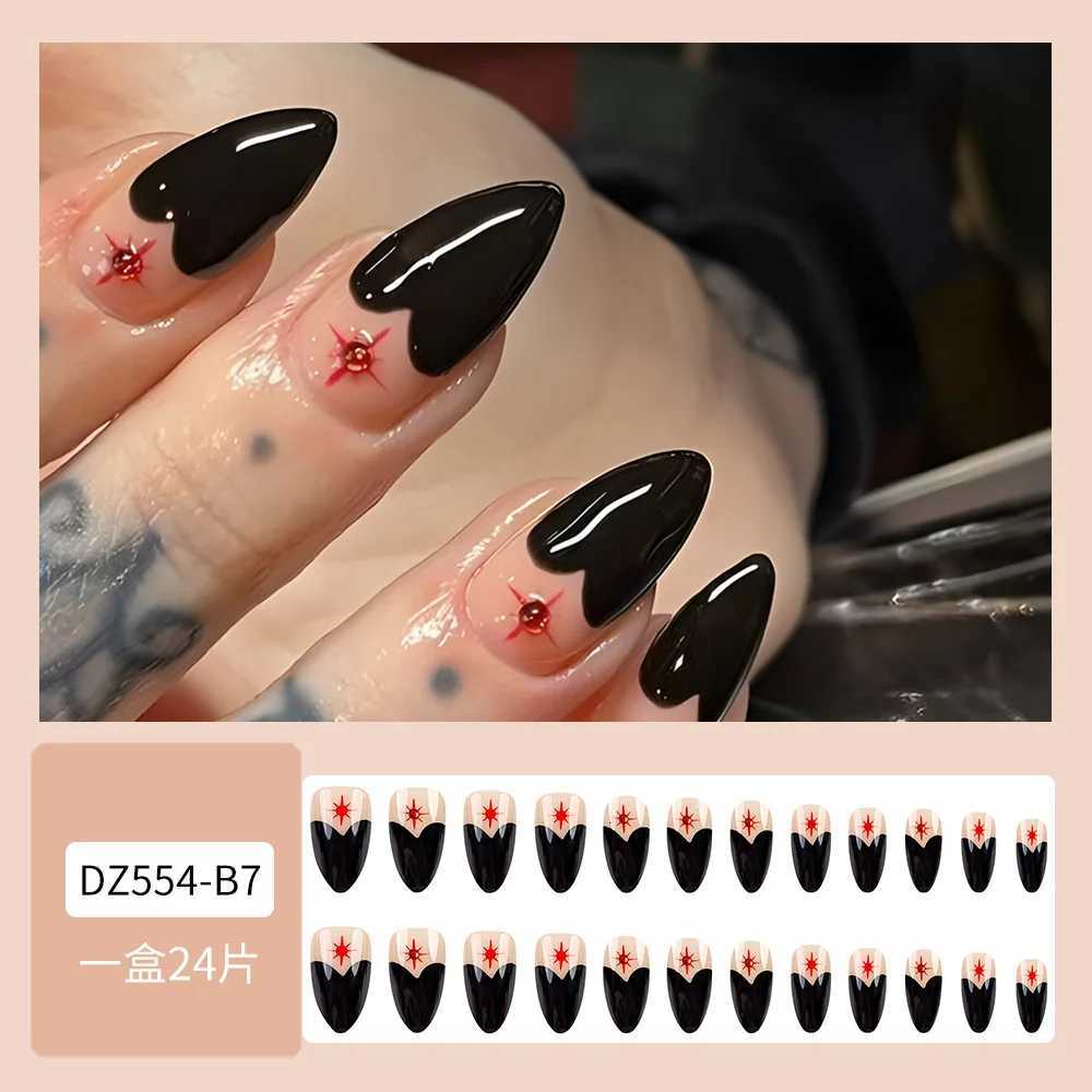 24pcs French Almond Press on Nail with Red Rhinestone Design Fake Nails Girl Wearable Full Cover Ins Simple Fake Nail PatchesT251118T251119
