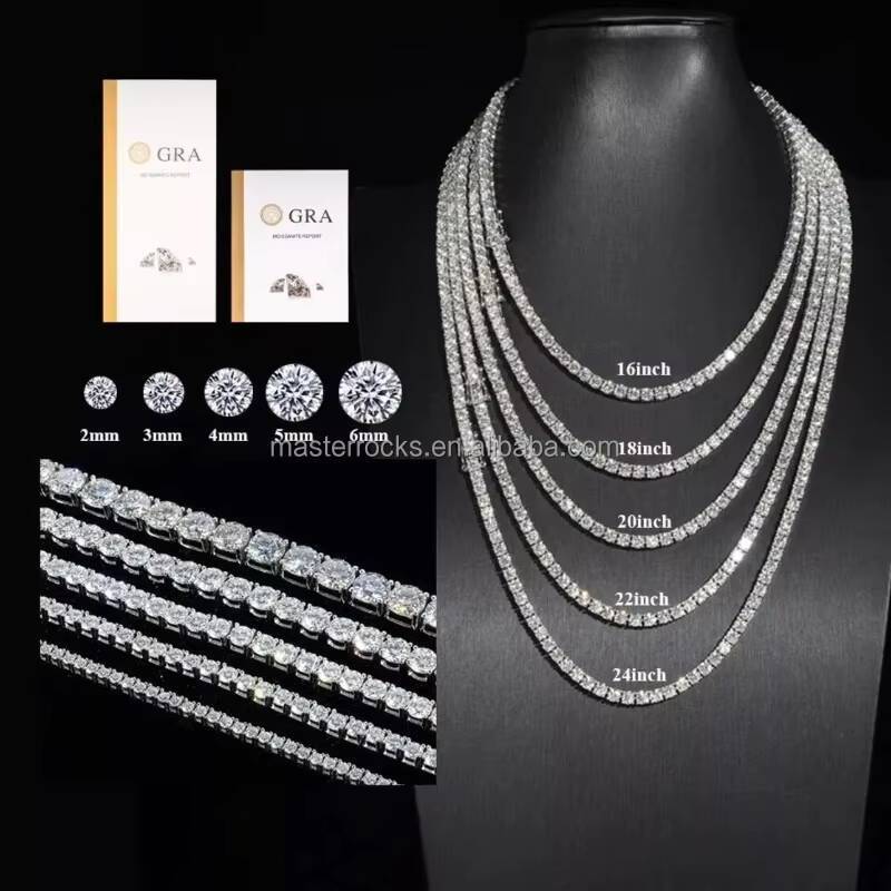 Factory Price 3mm 4mm 5mm Moissanite Tennis Silver 925 Necklace Vvs Moissanite Tennis Chain