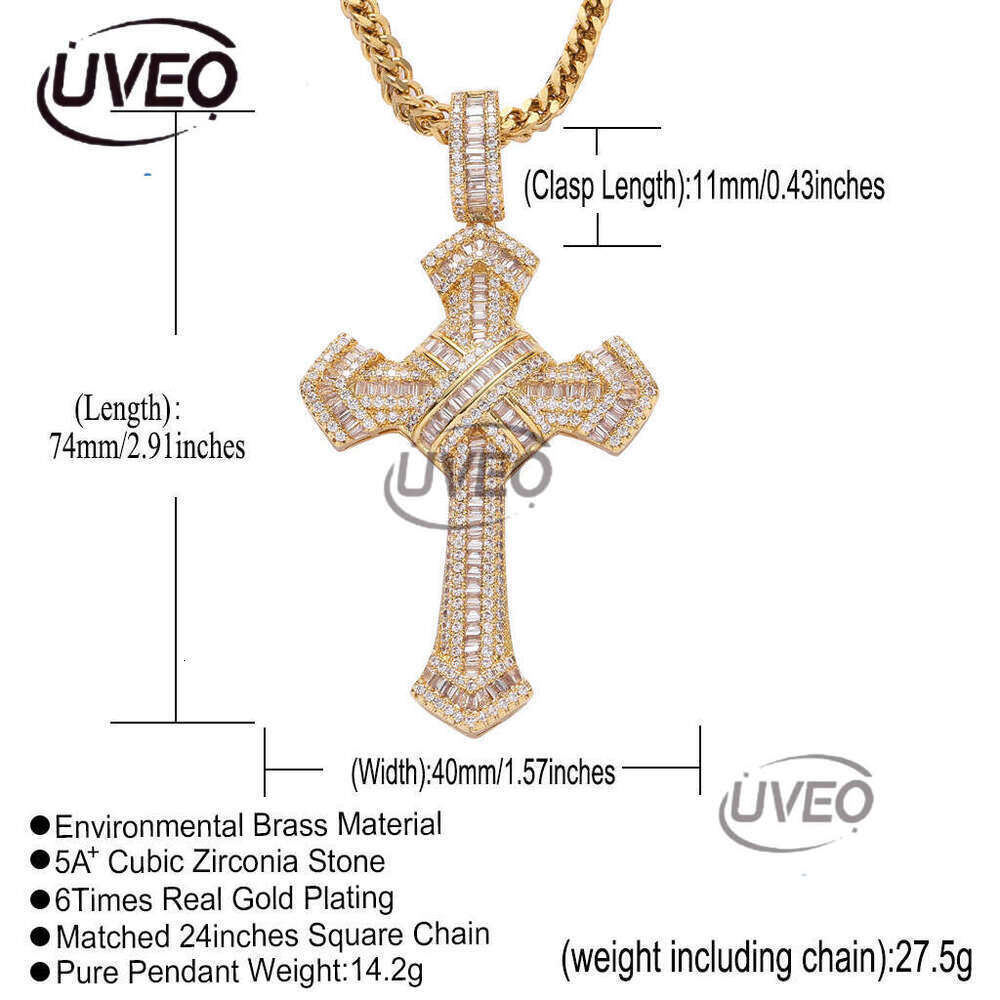 Luxury designer Chic Men Women's Hip Hop Necklace with real gold plated sterling silver and micro-inset ice out vvs Moissanite cross pendant for 