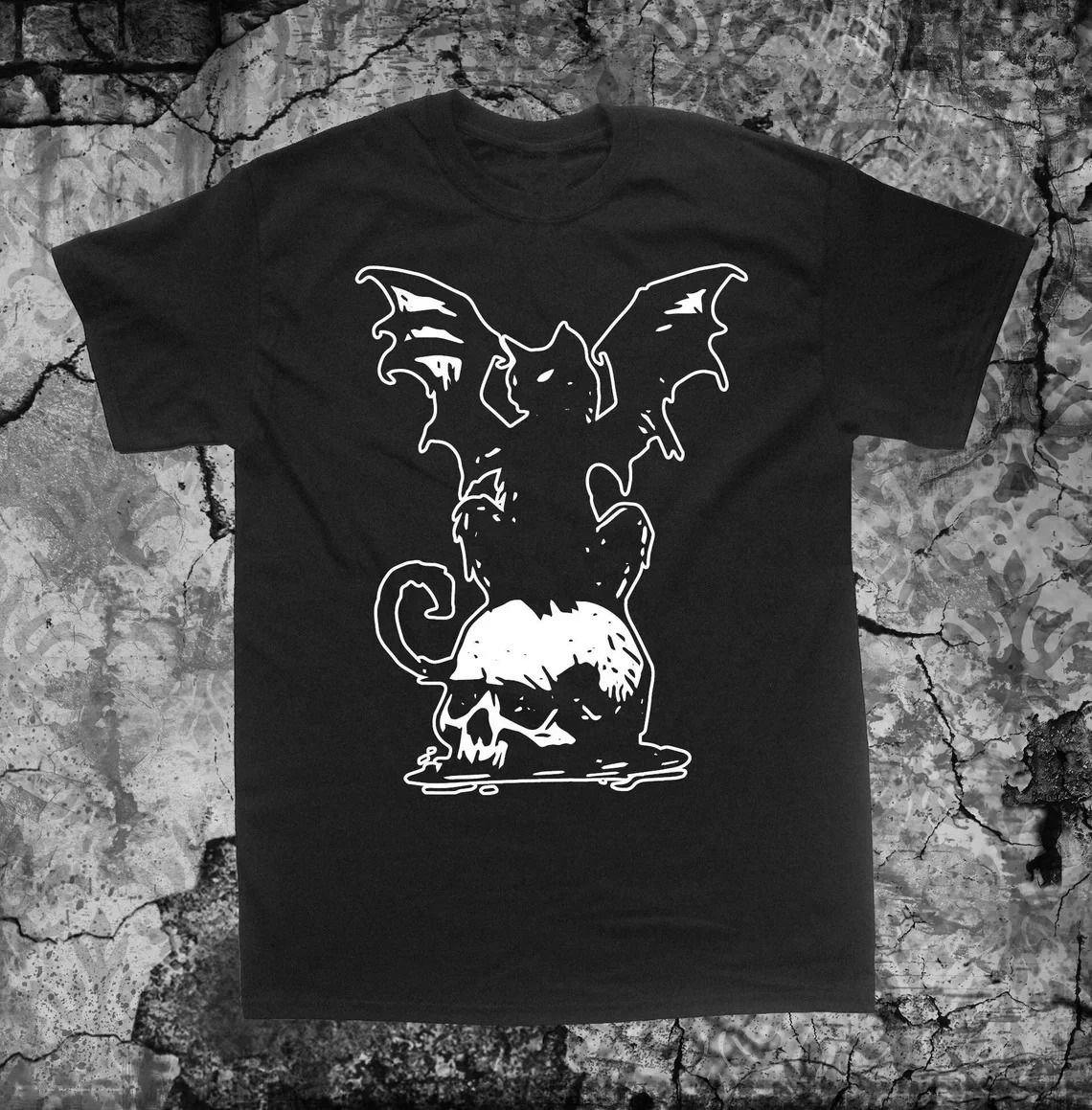 Cat bat skull shirt plus Gothic mysterious energy punk pleated pentagram satin 250408Z