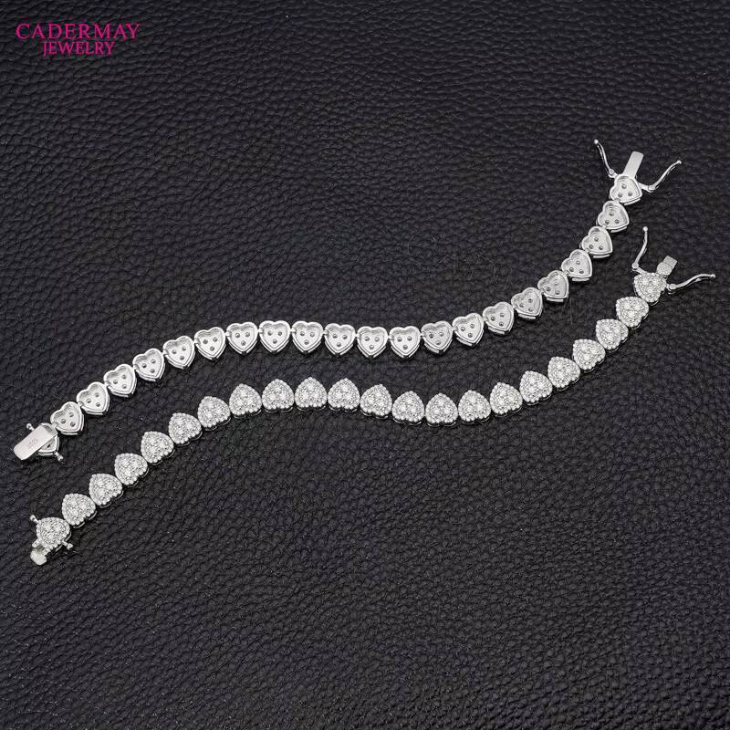 Cadermay S925 Sterling Silver Heart Trendy Hip Hop Jewelry Iced Out D VVS1 Diamond Tennis Chian Moissanite Bracelets Necklace
