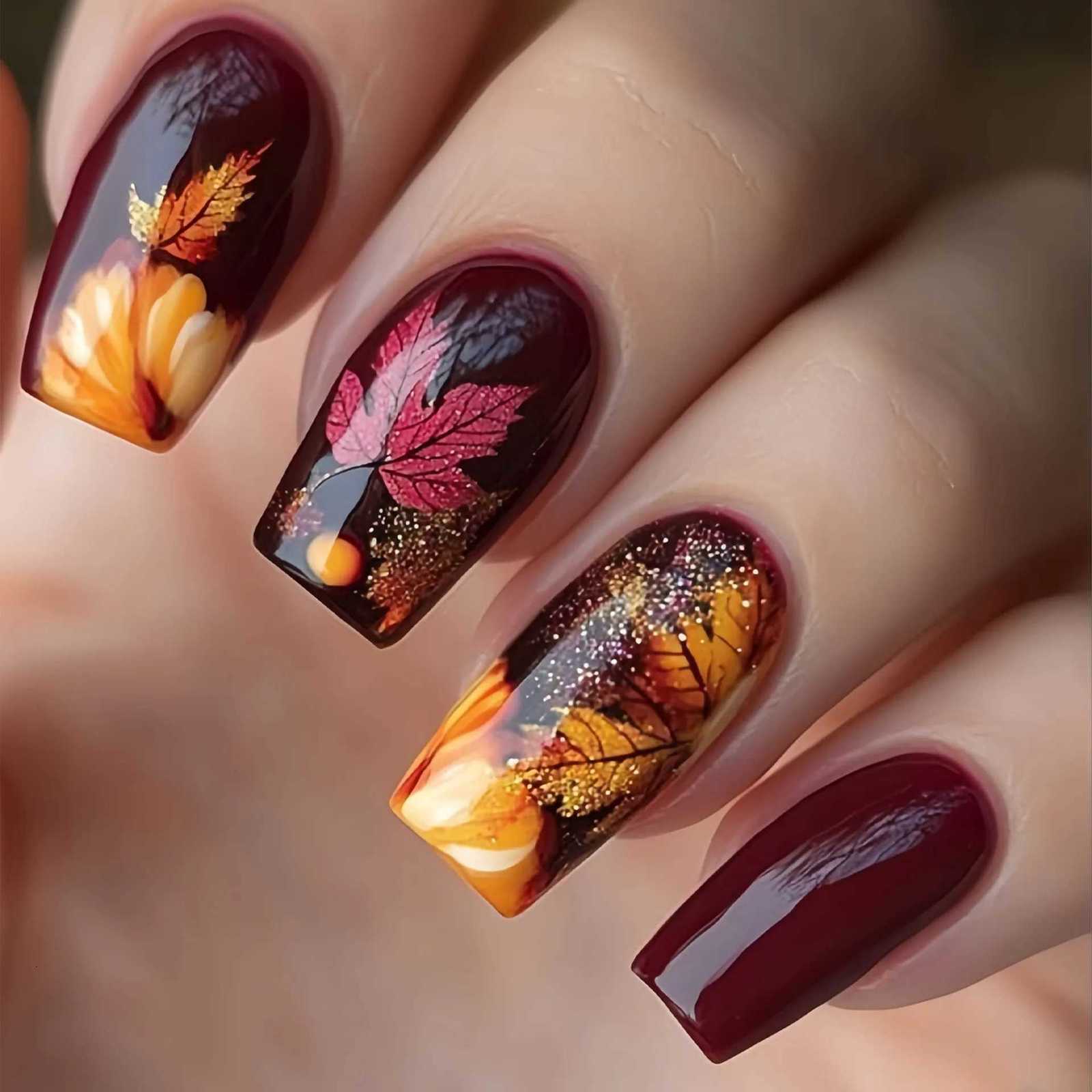 24Pcs Mid-length Square Head Press on False Nails with Golden Butterfly Full Cover Nails Tips with Jelly Glue Wearable Fake NailT251118T251119