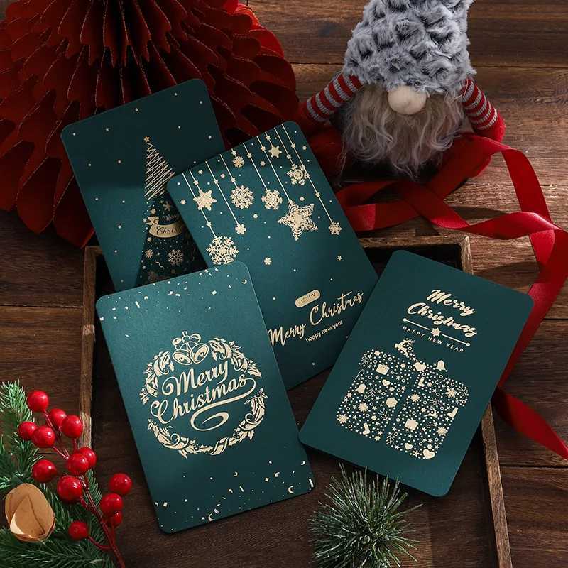 Vintage Christmas Stamping Greeting Card Blessing Message Card Business Creative Thanksgiving Greeting Card Red Green G251119