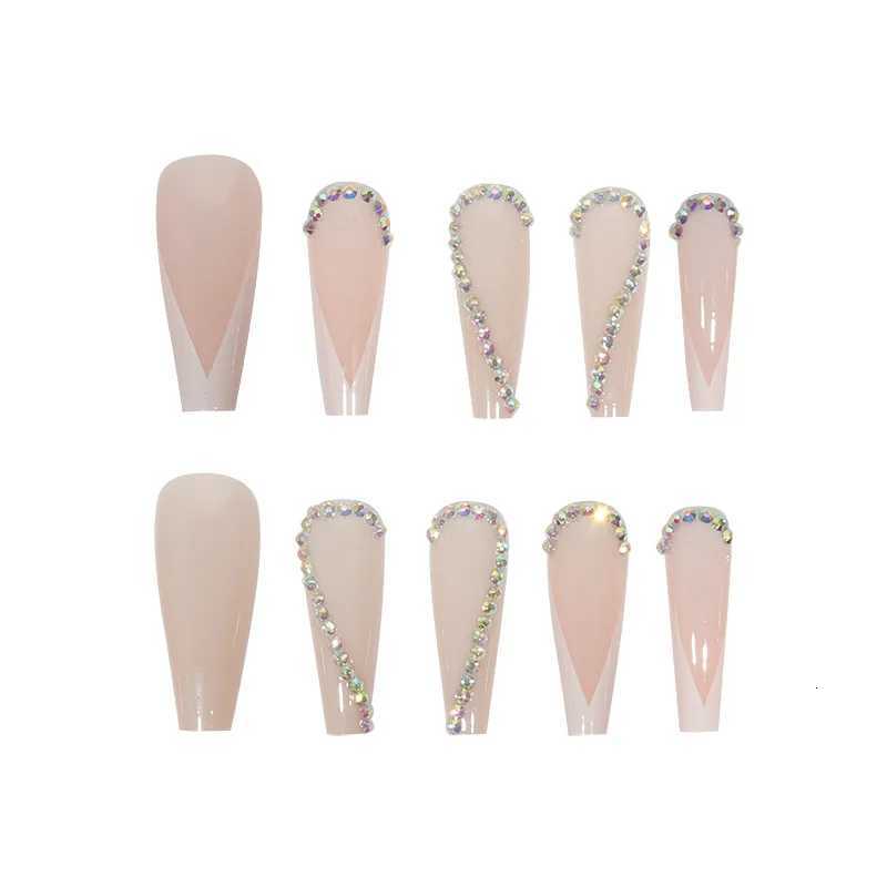 Transform Your Nails with 24pcs Long Coffin White French 3D Rhinestone Decor Fake NailT251118T251119