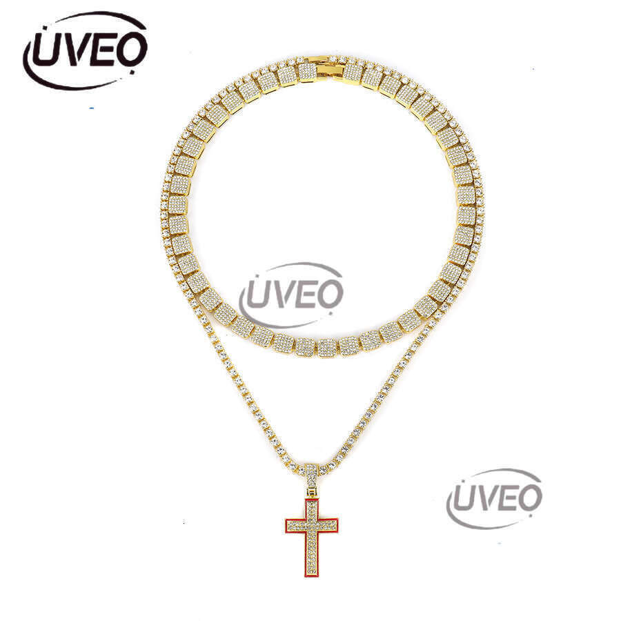 German Baguette Moissanite chic fashion jewelry Iced eye-catching pearl 925 sterling silver Gothic cross chain necklace Free delivery